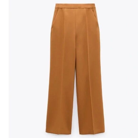 ZARA DARK CAMEL PANTS WIDE LEG NEW XS - Picture 12 of 12